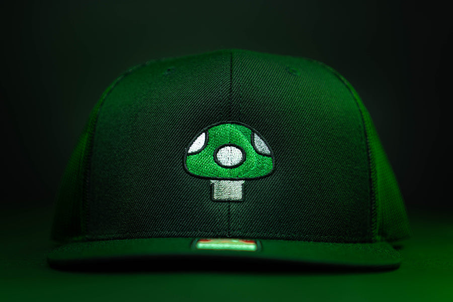 Mushroom Hat (Green) - Black Flat Bill Trucker