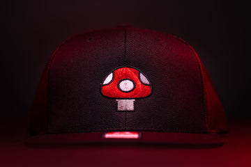 Mushroom Hat (Red) - Black Flatbill Trucker Hat