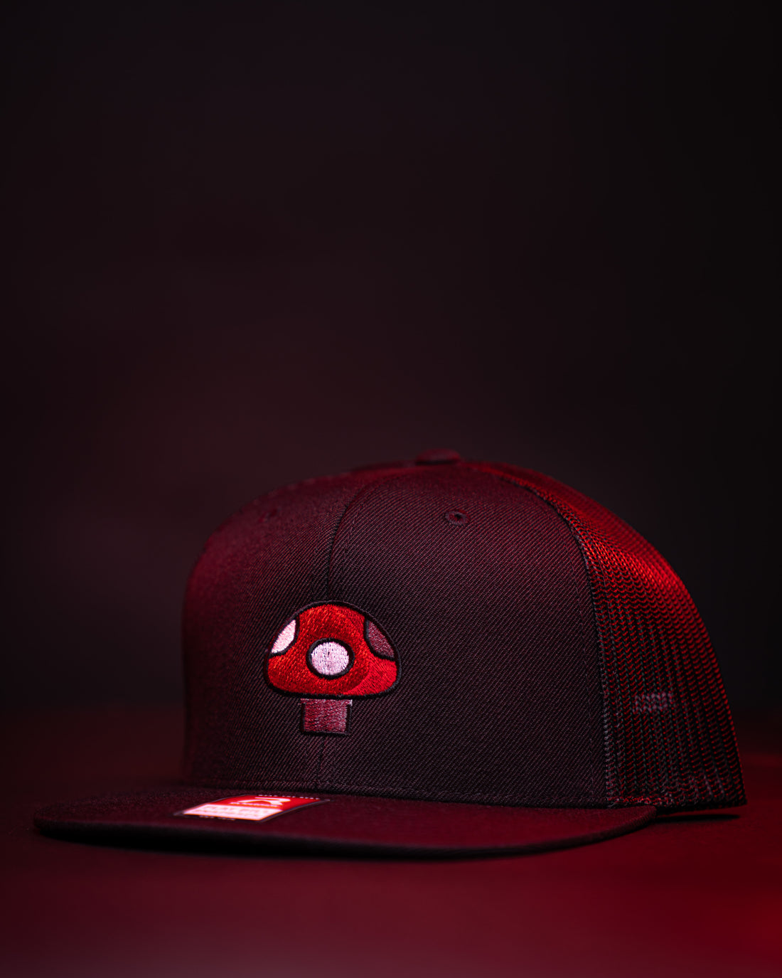 Mushroom Hat (Red) - Black Flatbill Trucker Hat