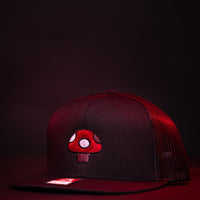 Mushroom Hat (Red) - Black Flatbill Trucker Hat