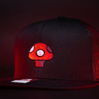 Mushroom Hat (Red) - Black Flatbill Trucker Hat