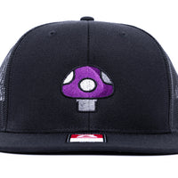 Mushroom Hat (Purple) - Black Flatbill Trucker Hat