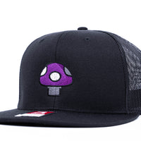 Mushroom Hat (Purple) - Black Flatbill Trucker Hat