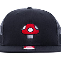 Mushroom Hat (Red) - Black Flatbill Trucker Hat