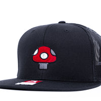 Mushroom Hat (Red) - Black Flatbill Trucker Hat