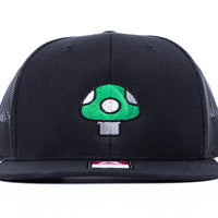 Mushroom Hat (Green) - Black Flatbill Trucker Hat