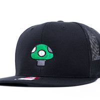 Mushroom Hat (Green) - Black Flatbill Trucker Hat